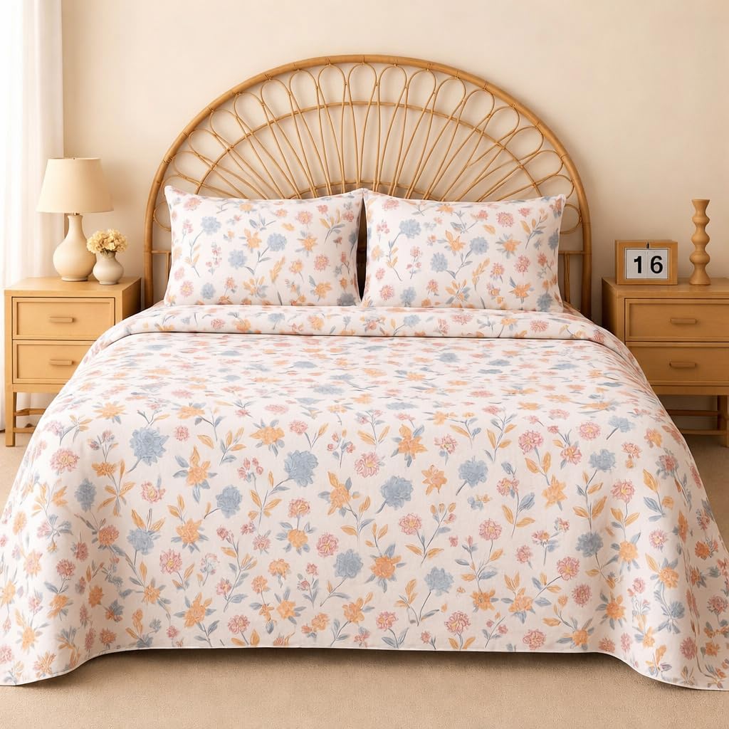 VAS COLLECTIONS 180 TC Cotton Double Bedsheet with 2 Pillow Covers | Soft & Breathable Floral Printed Bed Sheet for Bedroom & Home | 90 x 90 Inches (Tropical Leaf Print)-picture-19