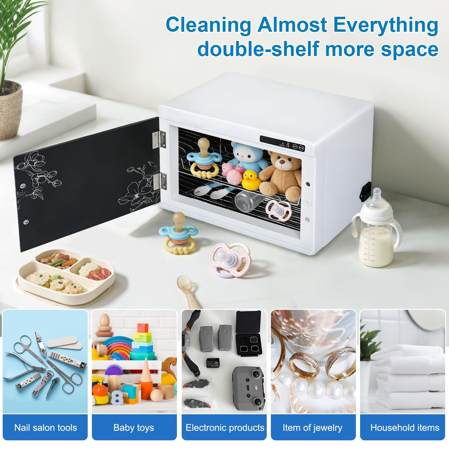 Nail Tool Cleaning Machine 12L High Capacity Cleaning Cabinet Salon Tools Cleaning Box with Touch Timer Setting for Esthetician, Manicurist, Spa, Tattoo, Barber&Salon