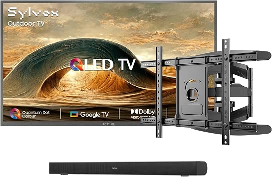 SYLVOX Outdoor TV with Soundbar & Mount, 75 inch 4K QLED Smart TV, Weatherproof TVs Support Google Assistant, Wide Viewing Angle, IP56 Waterproof, 1000 Nits Partial Sun QLED Television2026 Model