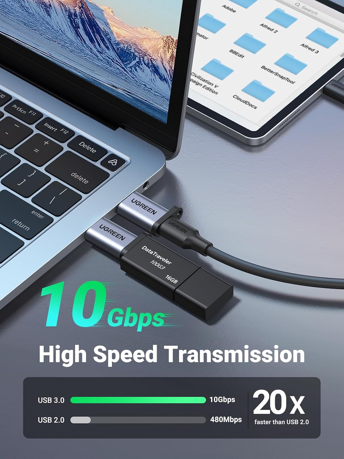 UGREEN 10Gbps USB C Female to USB Male Adapter 2 Pack, Type C to USB A Charger Cable Converter Compatible with Apple Watch iPhone 15 14 13 AirPods 3 MacBook Samsung Galaxy Note Google Pixel etc Gray