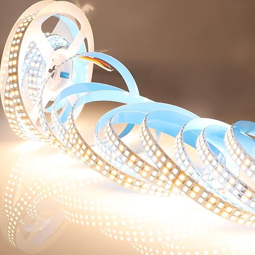 Miniatura 5 de Tira de luces LED blancas sintonizables SMD 2835 de 12 V de 16.4 pies 3000K-6500K CCT, 1680 luces LED de cinta LED no impermeables para dormitorio,