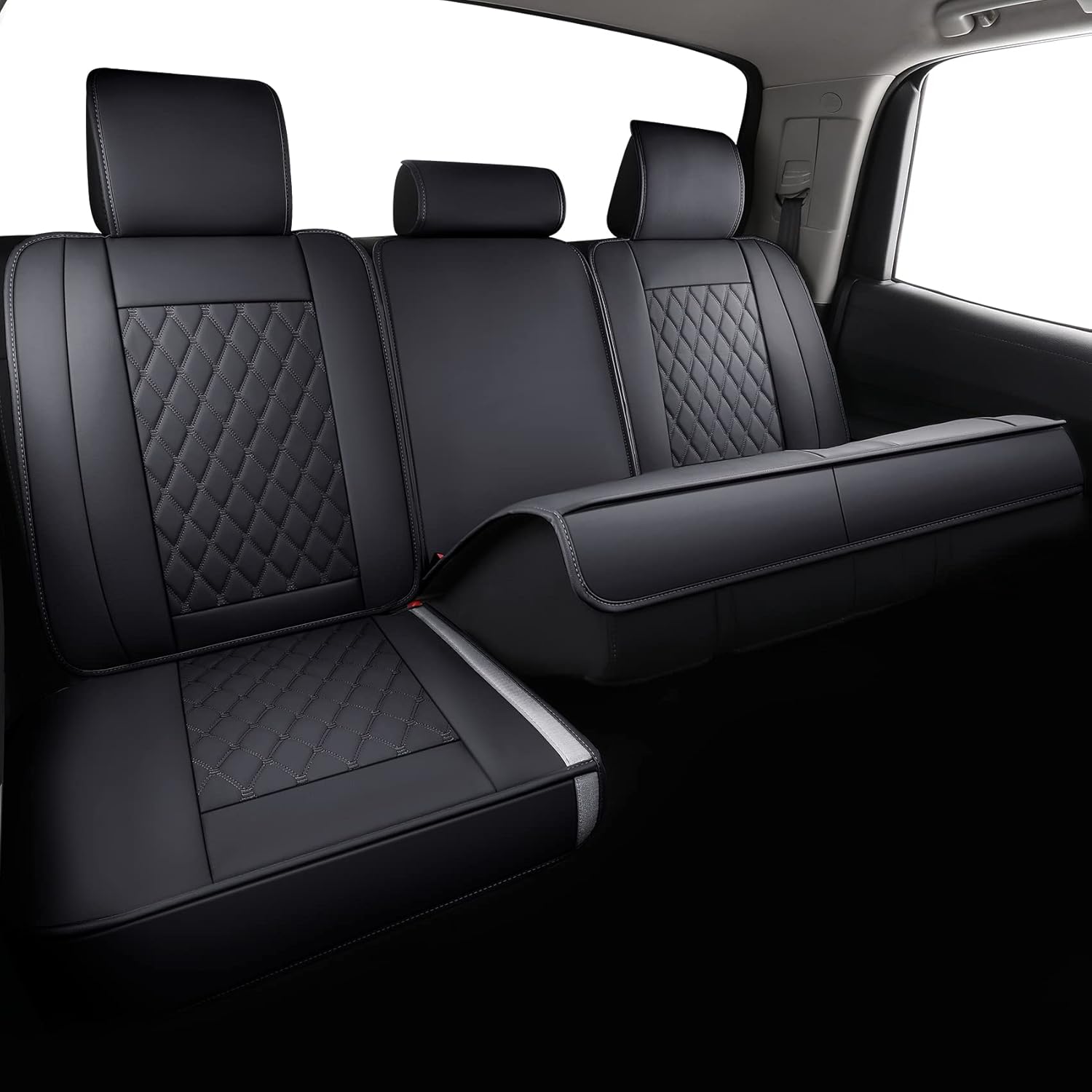 LUCKYMAN CLUB 2007-2021 Tundra Pickup Trucks Car Seat Covers X05-T3 Full Set, Fit SR5 SR Platinum TRD PRO Trims Crew/Crewmax/Extended/Double Cab with Water Proof Faux Leather (Black Full Set)