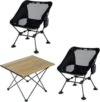 iClimb 1 Folding Table and 2 Anti-Sinking Large Feet Chair Bundle, Ultralight Compact for Two Person Outdoor Backpacking Hiking Camping Beach Concert