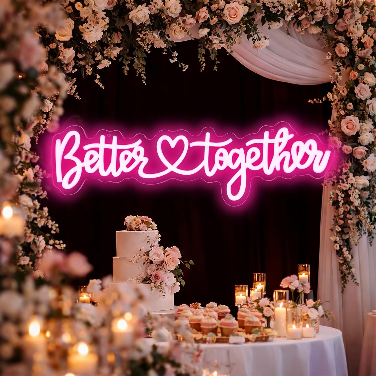 Better Together Neon Sign for Wall Decor - USB Powered Dimmable Pink Script LED Word Light for Wedding Backdrop Engagement Party Bridal Shower Sweetheart Table Couple Gift
