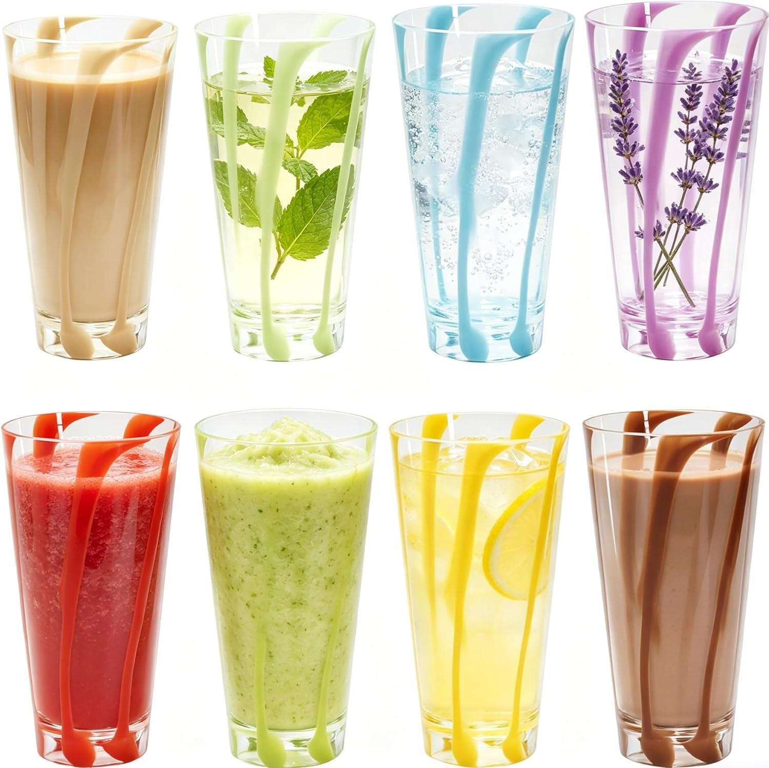 Plastic Cups Reusable (Set of 8) 22oz Acrylic Glasses Drinkware, BPA Free Stackable Water Tumblers Dishwasher Safe Colored Clear Glassware for Kitchen, Cocktail, Ice Coffee, Tea, Juice, Beer