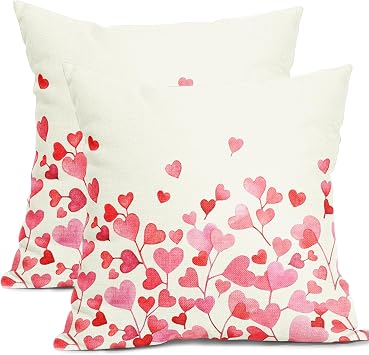 Kawani Valentines Day Pillow Covers 18x18 Inch Pink Love Heart Throw Pillow Covers Set of 2 Spring Holiday Pillowcases for Couch Bedroom Sofa Chair Car Home Decor