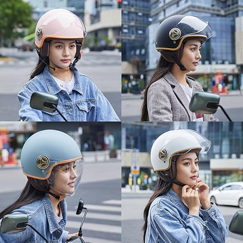 Miniatura 6 de Vespa - Casco eléctrico de motocicleta de cara abierta 34 para adultos, casco retro para ciclomotor con visera, casco de bicicleta de calle aprobado