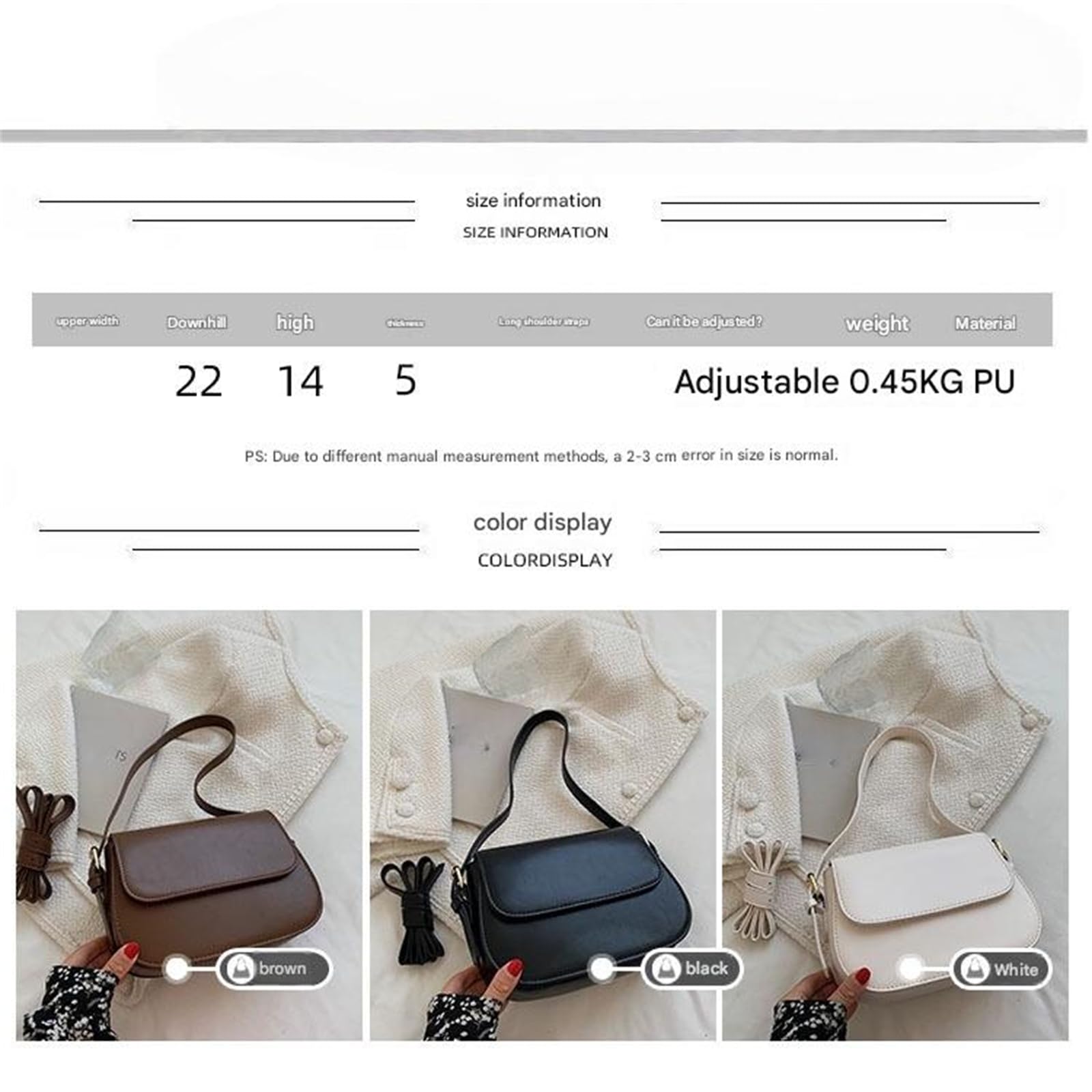Borsa A Mano da Donna Tracolla Semplice Ed Elegante Piccola Quadrata retrò-Bianco