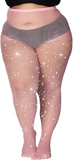 MERYLURE Indestructible Ultra Sparkly Tights for Women, Rhinestone Fishnet Party Stockings for Women, Jeweled Plus Size