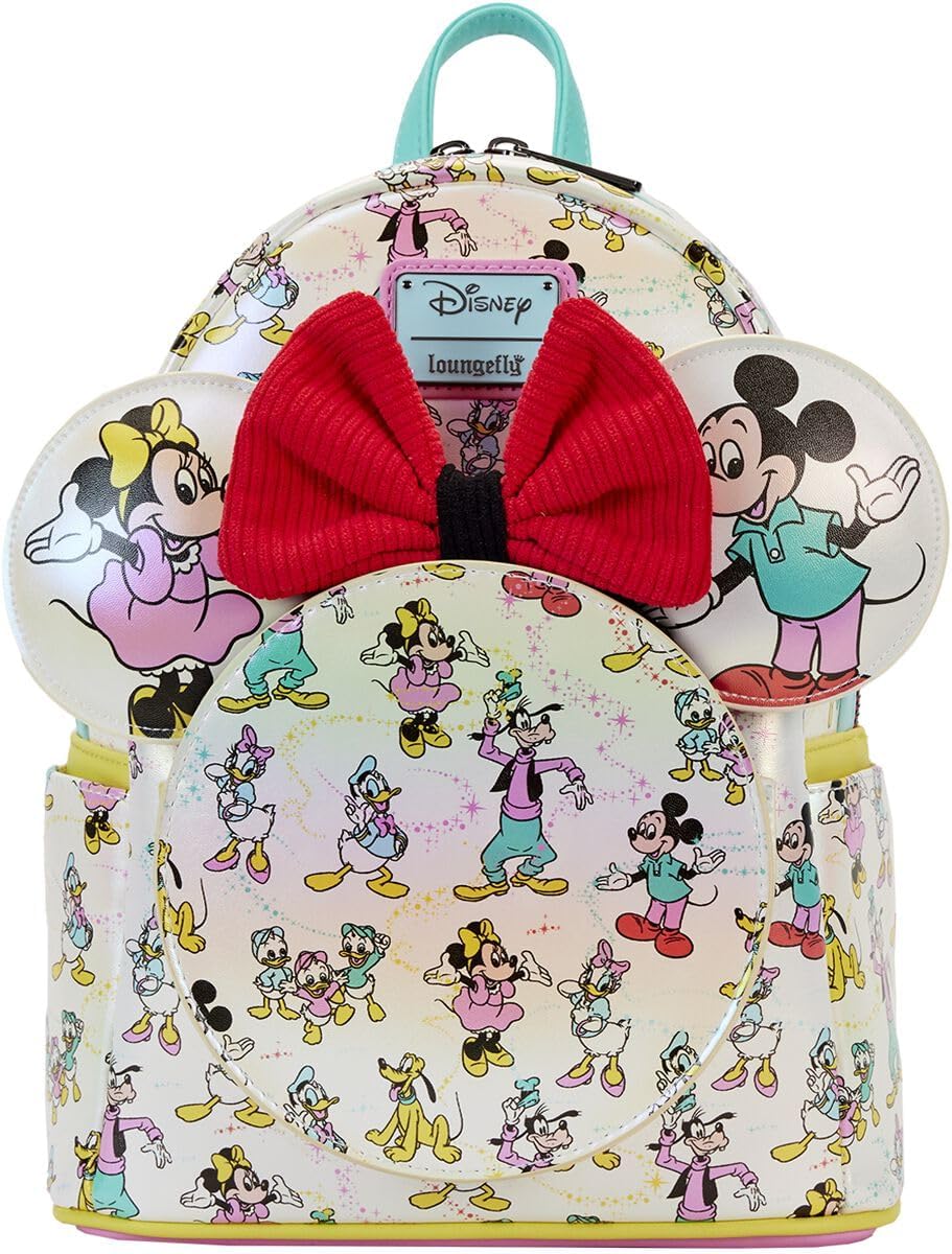 Minnie & Mickey Loungefly – Mickey & Friends – Disney 100 AOP Ear Holder Women's Mini Backpack Multi-Coloured, multi-coloured, One Size