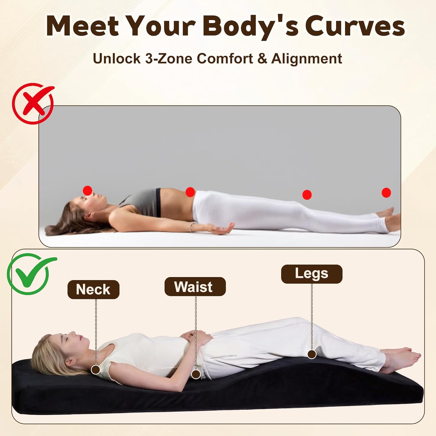 Ergonomic Curvy Lash Bed Topper - Massage Table Pad with Plush Cover, Non-Slip Esthetician Bed Cushion for Eyelash Tech, Ideal for Spa/Facials/Eyelash/Beauty Salon, 23"×70" (Black)