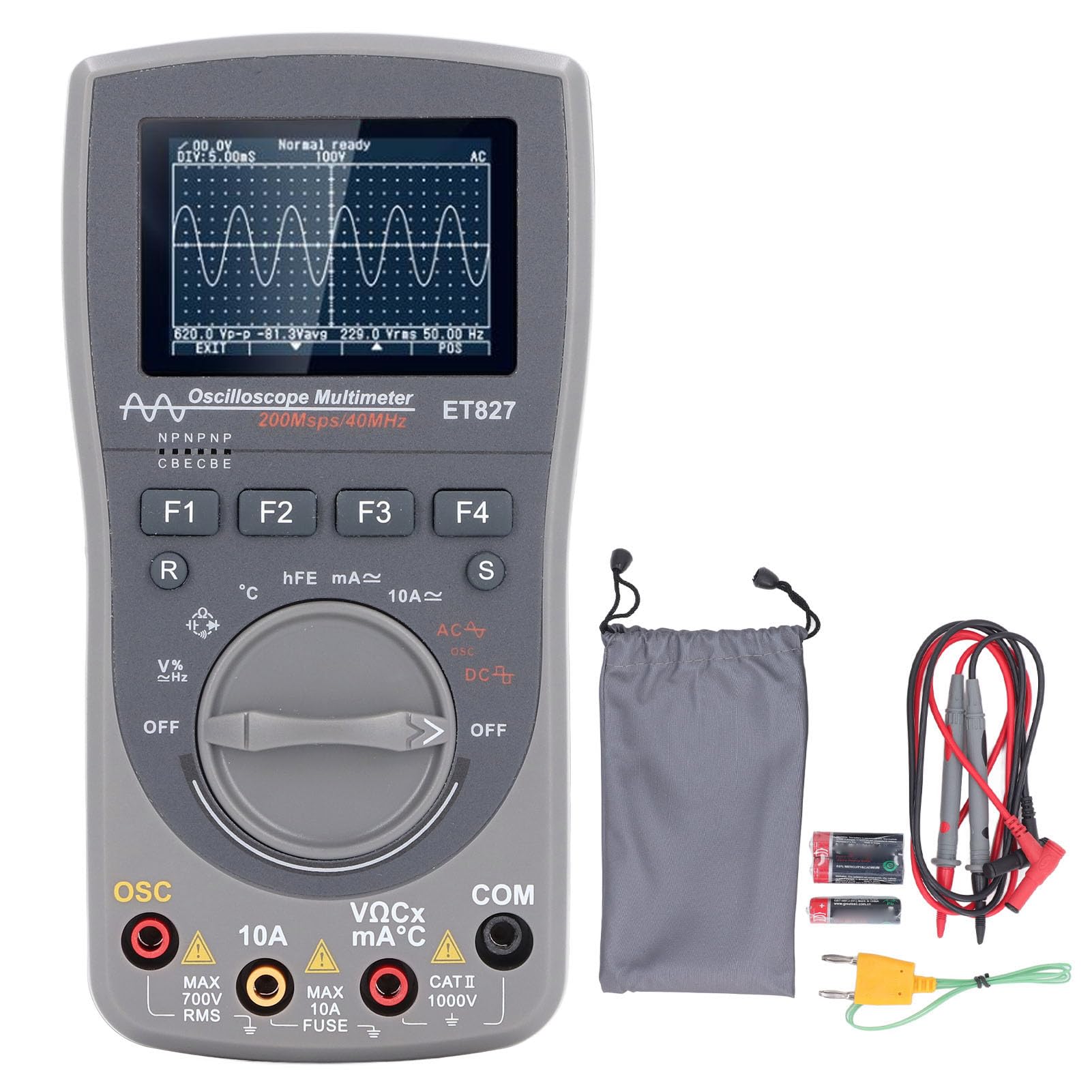 Digital Handheld Oscilloscope Multiumeter, 2 in 1 Transistor Tester and Digital Oscilloscope, Voltage, Current, Capacitor, Resistor, Diode Test, 40MHz Analog Bandwidth