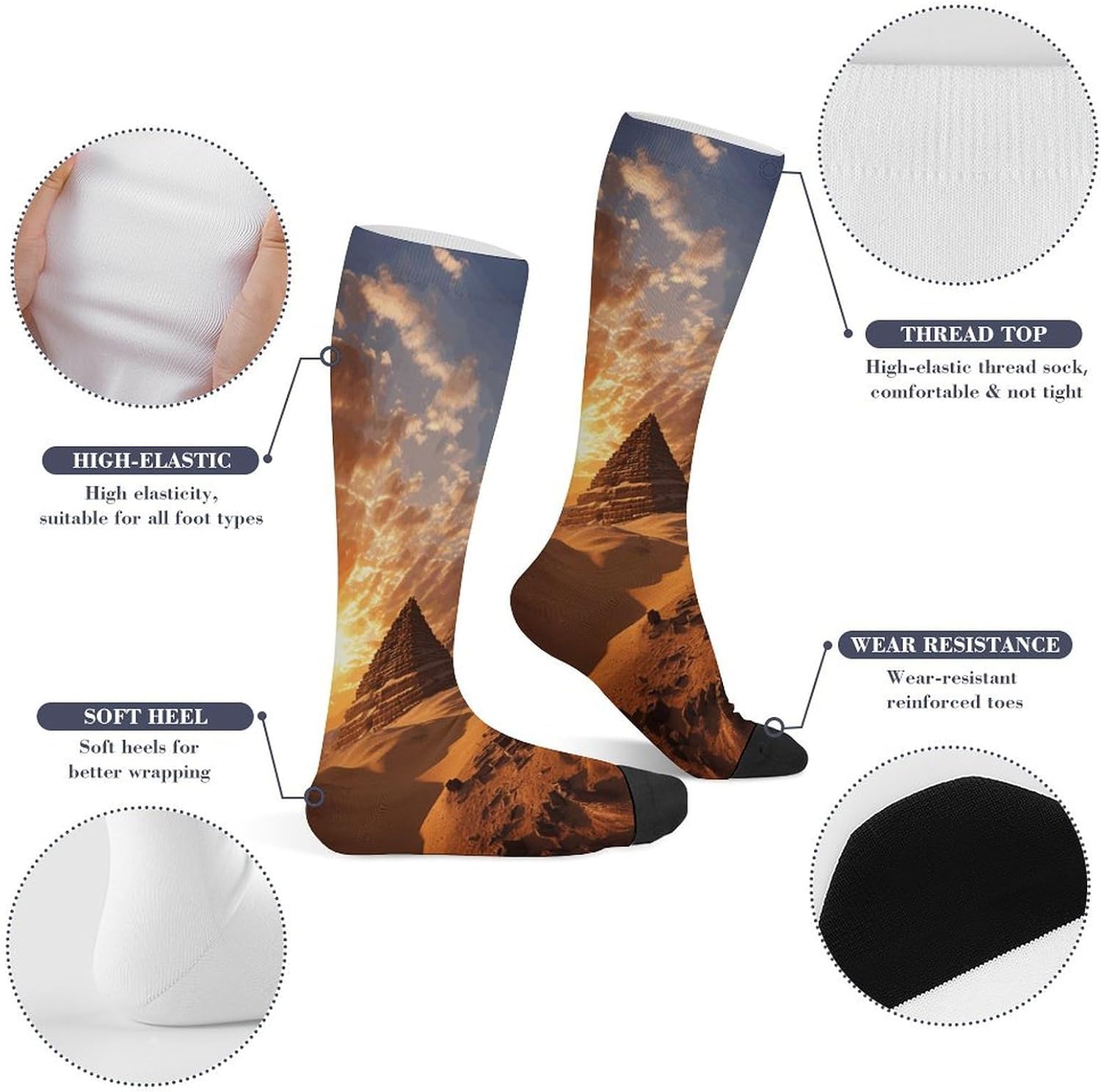 Egyptian Pyramids Compression Sock Circulation Support Socks Lightweight Knee High Tube Sock Over-The-Calf Sock for Adult