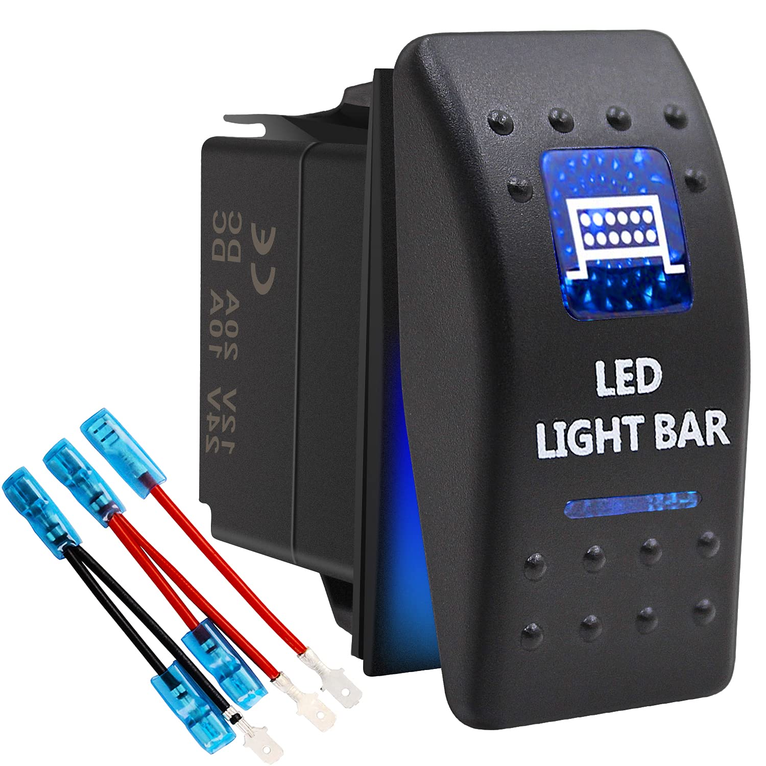KEING LED Light Bar Waterproof Rocker Switch Toggle - ON/Off Blue LED Light - 12V 20Amp 24V 10Amp, 5 Pin for Automotive Cars Vehicles Marine Boats Trucks Trailers 4x4 Caravans RVs SUV ATV UTV & More