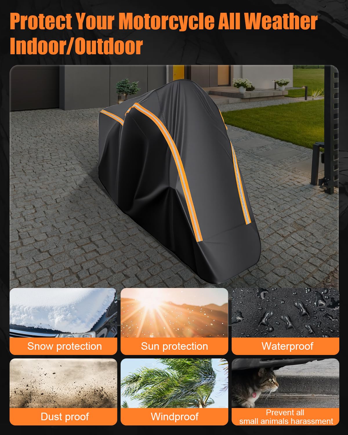 Całkowicie zamknięta plandeka na motocykl, outdoorowa, wodoszczelna, wysokiej jakości plandeka na motocykl z odblaskowymi paskami, do skuterów, skuterów, skuterów, 245 x 115 x 135 cm