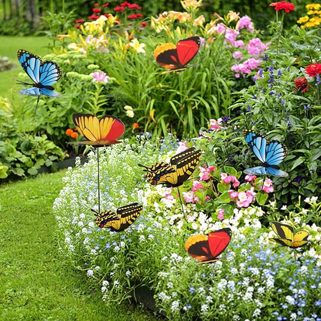 50pcs Garden Butterflies Stakes Colourful Garden Ornaments Multicolour for Outdoor Plant Yard Patio Party Halloween Christmas Decorations