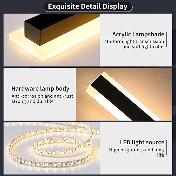 Mikeru 60CM Acrylic Wall Light, 2Pack Outdoor LED Front Door Lights 22W 3000K Warm White Wall Light Downlight Lighting Mains Powered Wall Mounted for Garden, Villa Porch, Stairway - 4