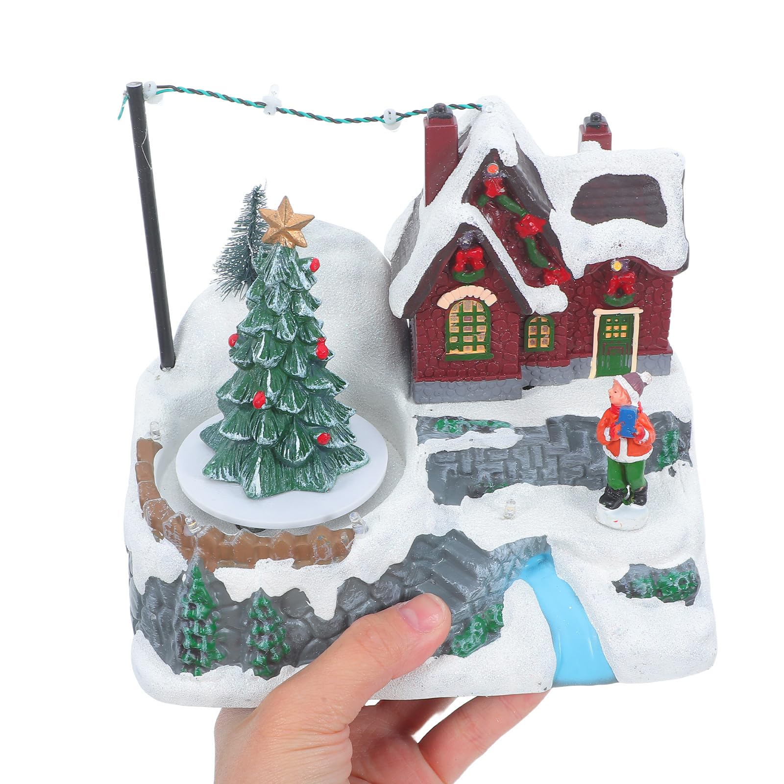 Weihnachtliche Spieluhr mit Leuchtendem Schneehäuschen und Drehbarem Baum aus Kunststoff Elegante Tischdekoration für Winter und Festliche Geschenkidee
