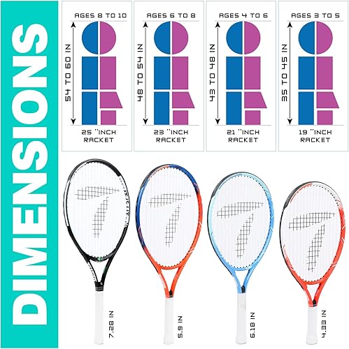 Miniatura 4 de Teloon Raqueta de tenis para niños, raqueta de tenis juvenil de 19 a 25 pulgadas con cubierta, raqueta de tenis junior para niños y niñas de 3 a 12