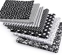 Vista 1 de Paquete de tela de algodón de bricolaje 19.7 x 19.7 pulgadas, 7 patrones diferentes, cuadrados de material de patchwork para coser acolchados, Negro