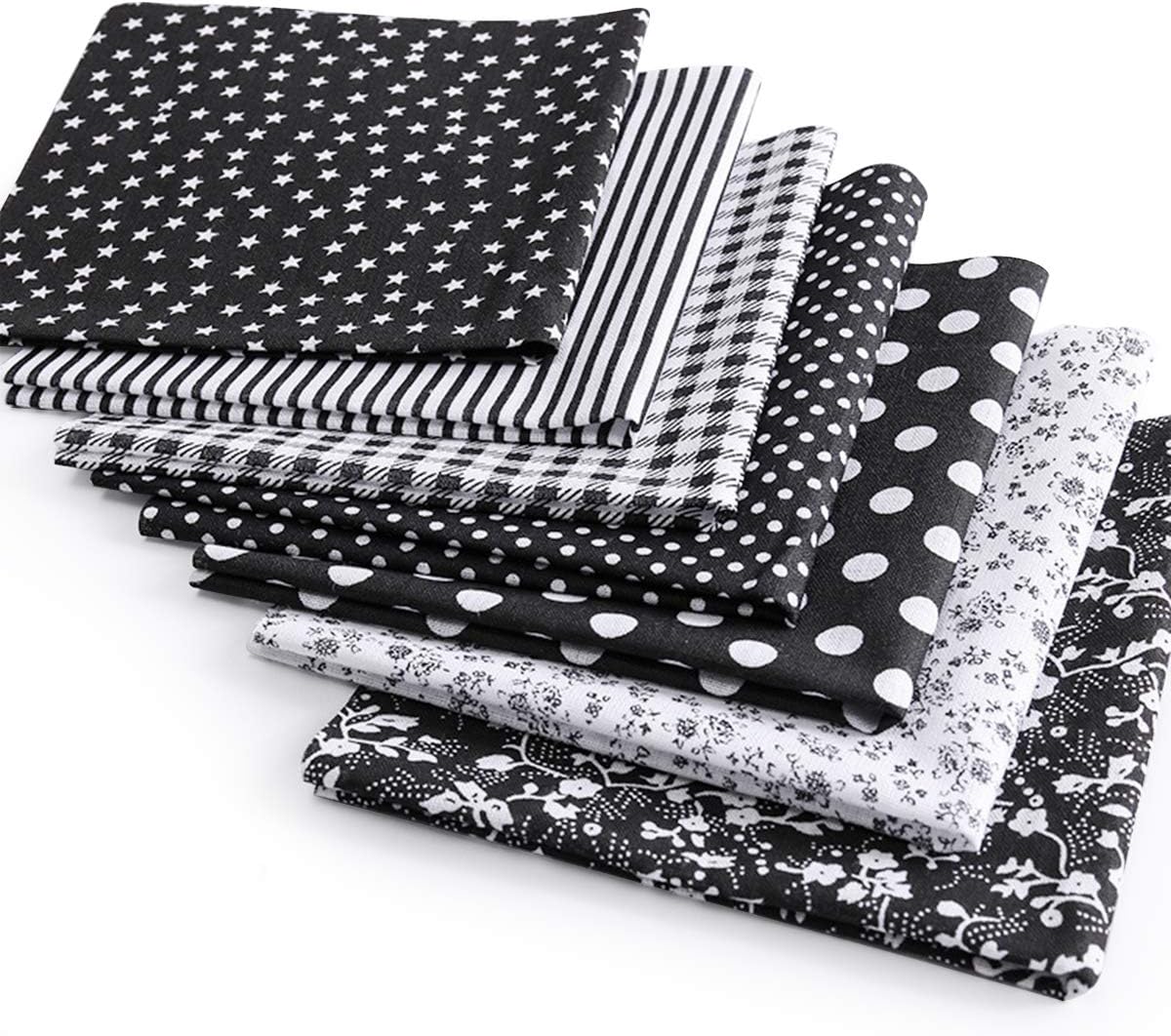 DIY Cotton Fabric Bundle 19.7 x 19.7 Inches, 7PCS Different Pattern, Squares Patchwork Material for Sewing Quilting Scrapbooking. (Black)