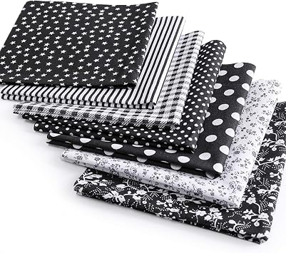 DIY Cotton Fabric Bundle 19.7 x 19.7 Inches, 7PCS Different Pattern, Squares Patchwork Material for Sewing Quilting Scrapbooking. Black