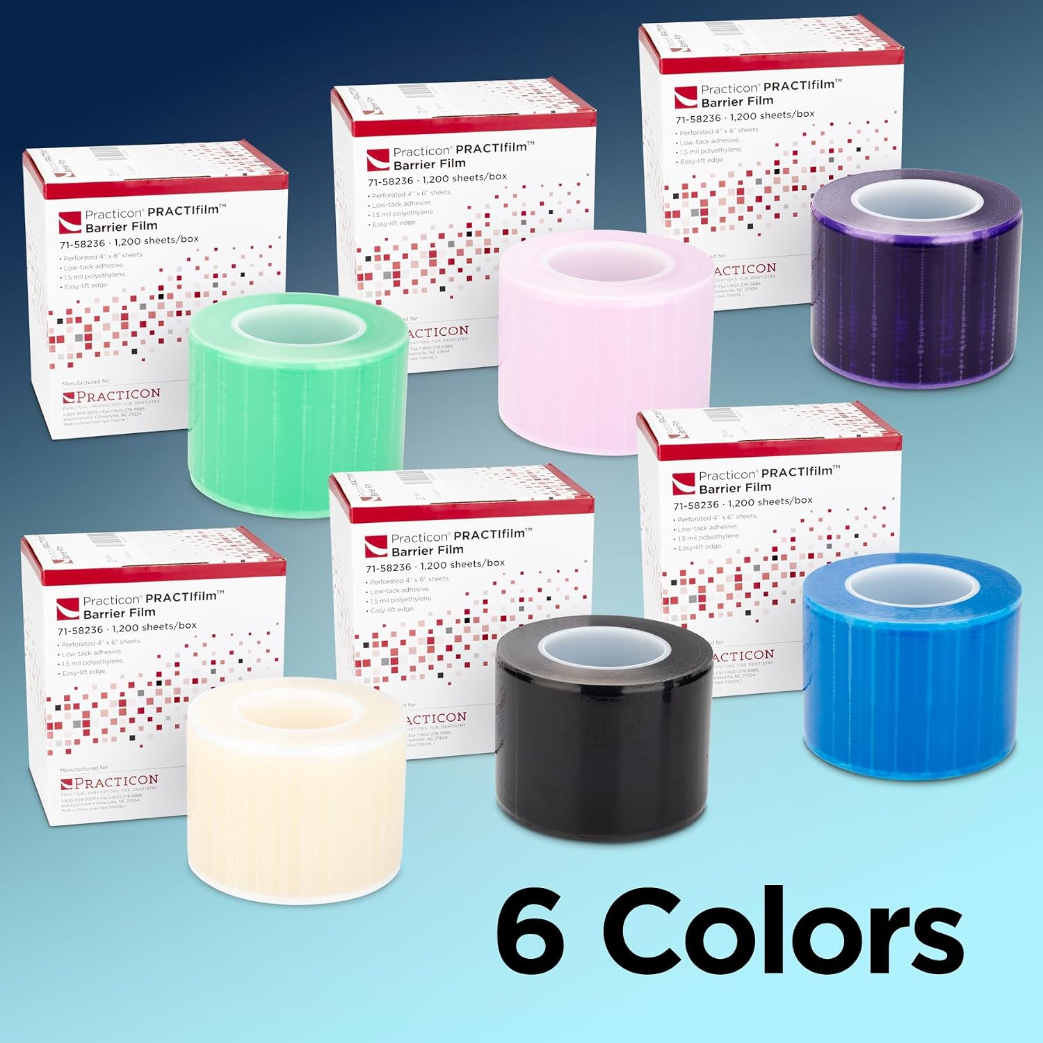 Practicon Clear PRACTIfilm Barrier Film, 4” x 6” Surface Barrier Tape with Dispenser Box, for Dental, Medical, Tattoo, 1200 Sheets per Roll
