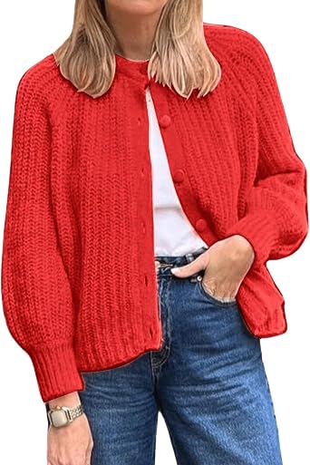 Womens Cardigan Sweater Long Sleeve Button Down Coat Open Front Cardigan Chunky Knit Sweater Loose Casual Coat