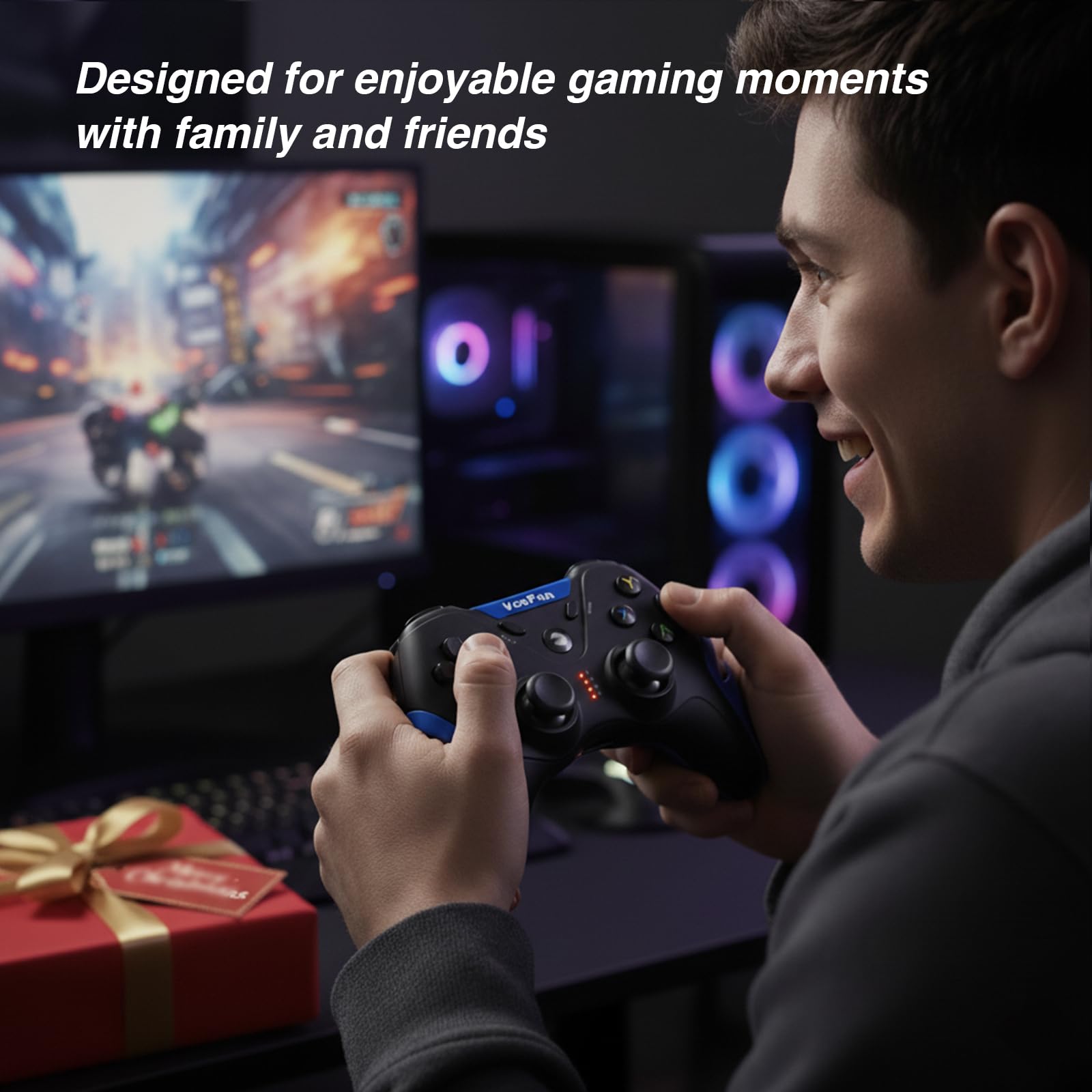 VooFun Mando PC, 2,4G Inalámbrico Mando PS3 Gamepad PC con Hall Joystick (Anti-Drift), Dual Vibración, Gaming Mando para Windows 7/8/10/11, PS3, Laptop, Steam, Raspberry Pi, Android TV, TV Box