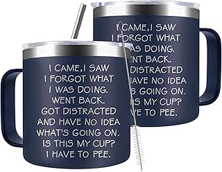 Funny Christmas Gifts for Dad Old Men Grandpa, 14 Oz Stainless Steel Tumbler Coffee Mug with Handle I Came I Saw I Forgot Gag Present Father’s Day Christmas Gift Idea, Navy Blue