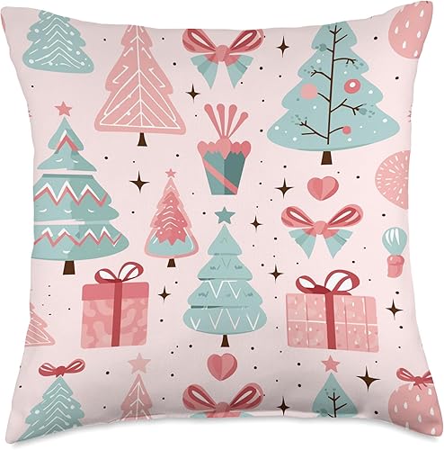 Miniatura 5 de Blush Pink Holiday Cheer Co. Almohada con patrón navideño de árbol de Navidad, color rosa pastel y verde salvia, 16 x 16 pulgadas, multicolor