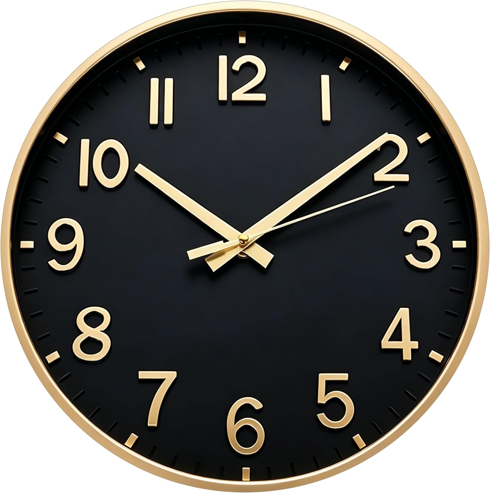 HZDHCLH Wall Clocks Battery Operated,Wall Clock Black Gold,8 inch Wall Clock Silent Non Ticking Modern 3D Numbers for Kitchen Bedroom Living Room Office Classroom Decor