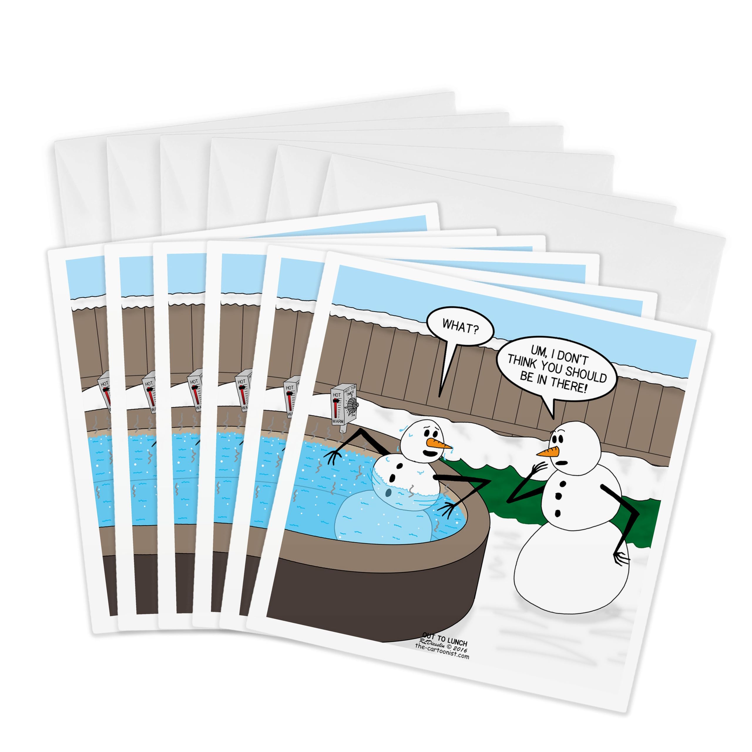 3dRose gc_254777_1 6 x 6-Inch "Snowman in a Hot Tub - Bad Idea" Greeting Card (Pack of 6)