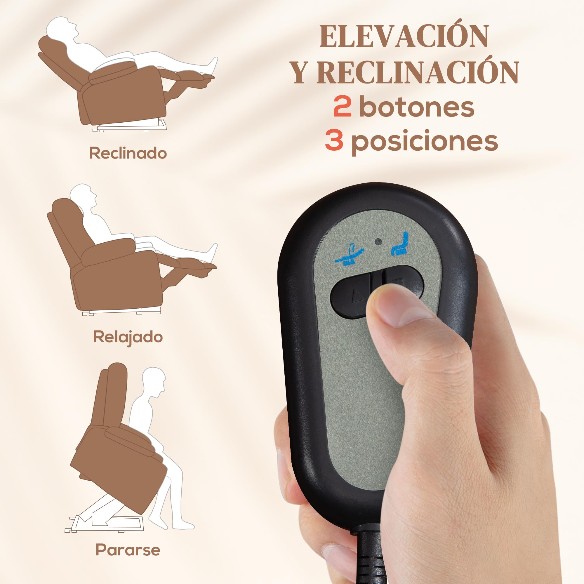 HOMCOM Sillón Relax Reclinable Eléctrico Levanta Personas, con Masaje Vibratorio y Calor, Sillón Elevador, con Control Remoto, Reposapiés, Tapizado en Cuero Sintético, Bolsillos, Marrón