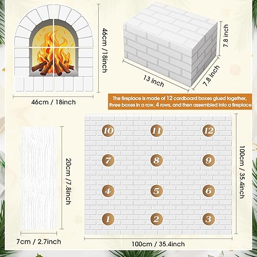 Miniatura 2 de 26 chimeneas de cartón de Navidad 3D de 39 x 35 pulgadas, chimenea artificial de Navidad con llama de fuego, recortes de grano de madera, telón de