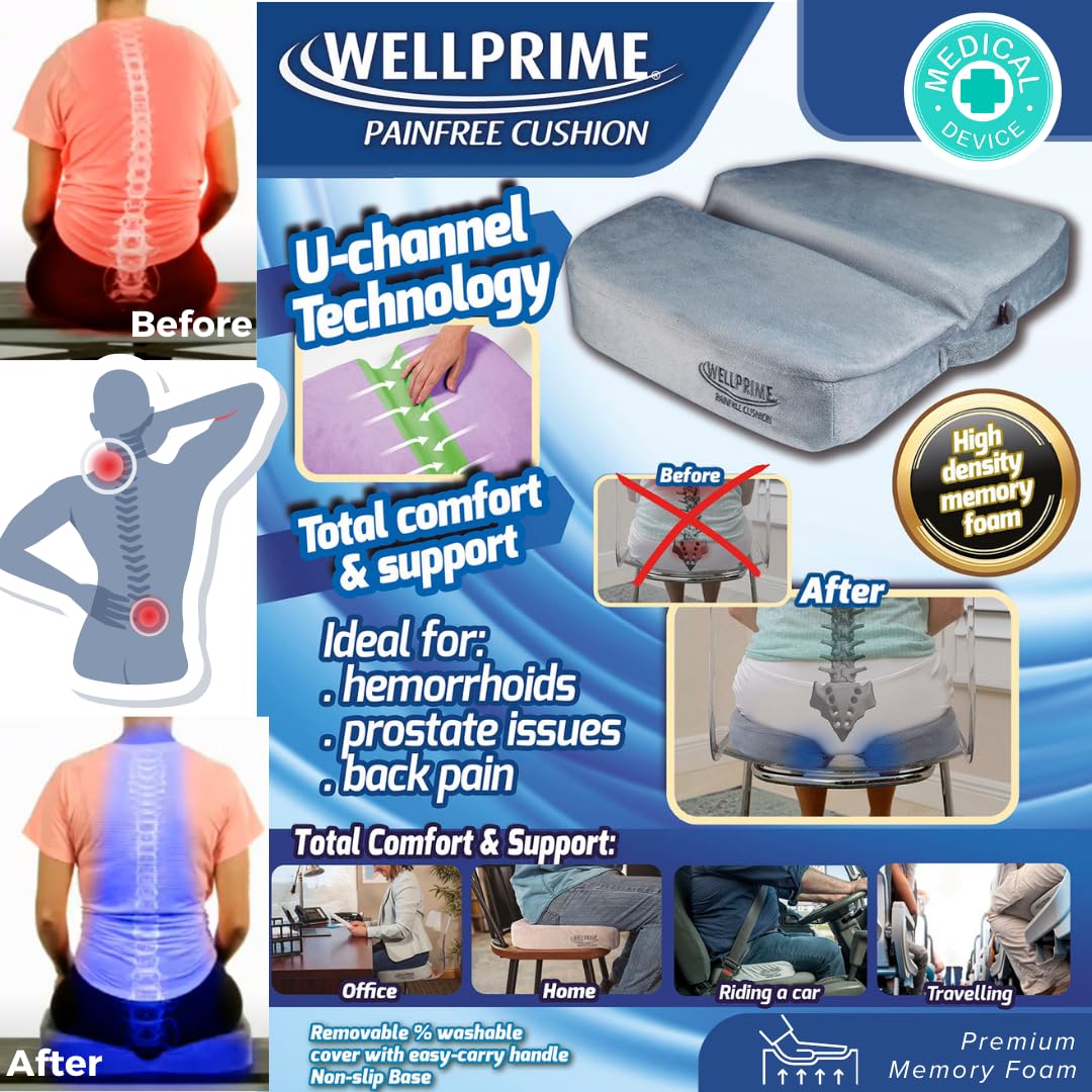 Wellprime Painfree Cushion, Cuscino ortopedico con diversi gradi di durezza, riduce la pressione sul coccige, problemi alla prostata, favorisce la circolazione sanguigna e alleggerisce il coccige (2)