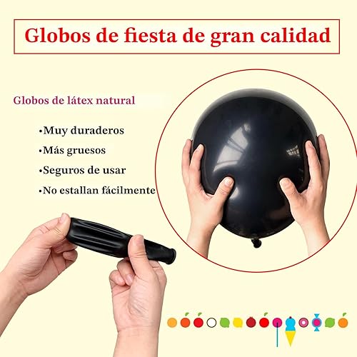 Miniatura 4 de 110 globos negros de 12 pulgadas, globos de látex negros para fiesta de cumpleaños, baby shower, boda (con 2 cintas).