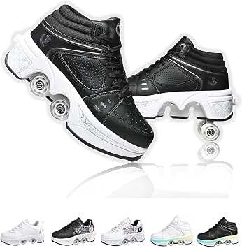 2-in-1 Retractable Roller Skate Shoes for Women and Men - 4 Rounds Shoes That Turn Into Roller Skates With Removable Wheels for Girls and Boys