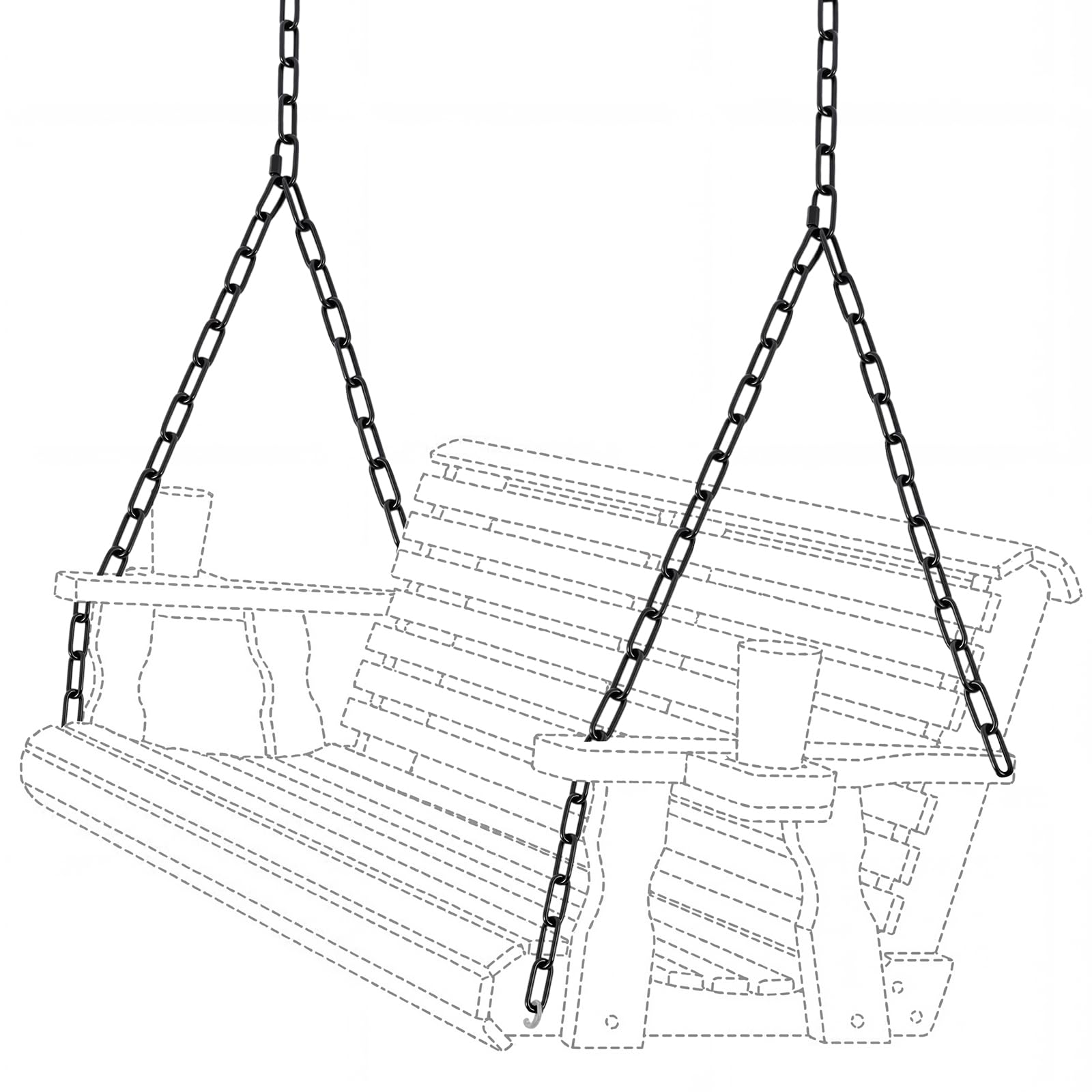 Heavy Duty Porch Swing Hanging Chain Kit (2 Pack) 1500 Lbs Capacity, Up to 8 ft Length- Rustproof Zinc-Plated, 6 Quick Links & 2 Y-Chain Assemblies, Indoor/Outdoor Hanging Hardware(Black)