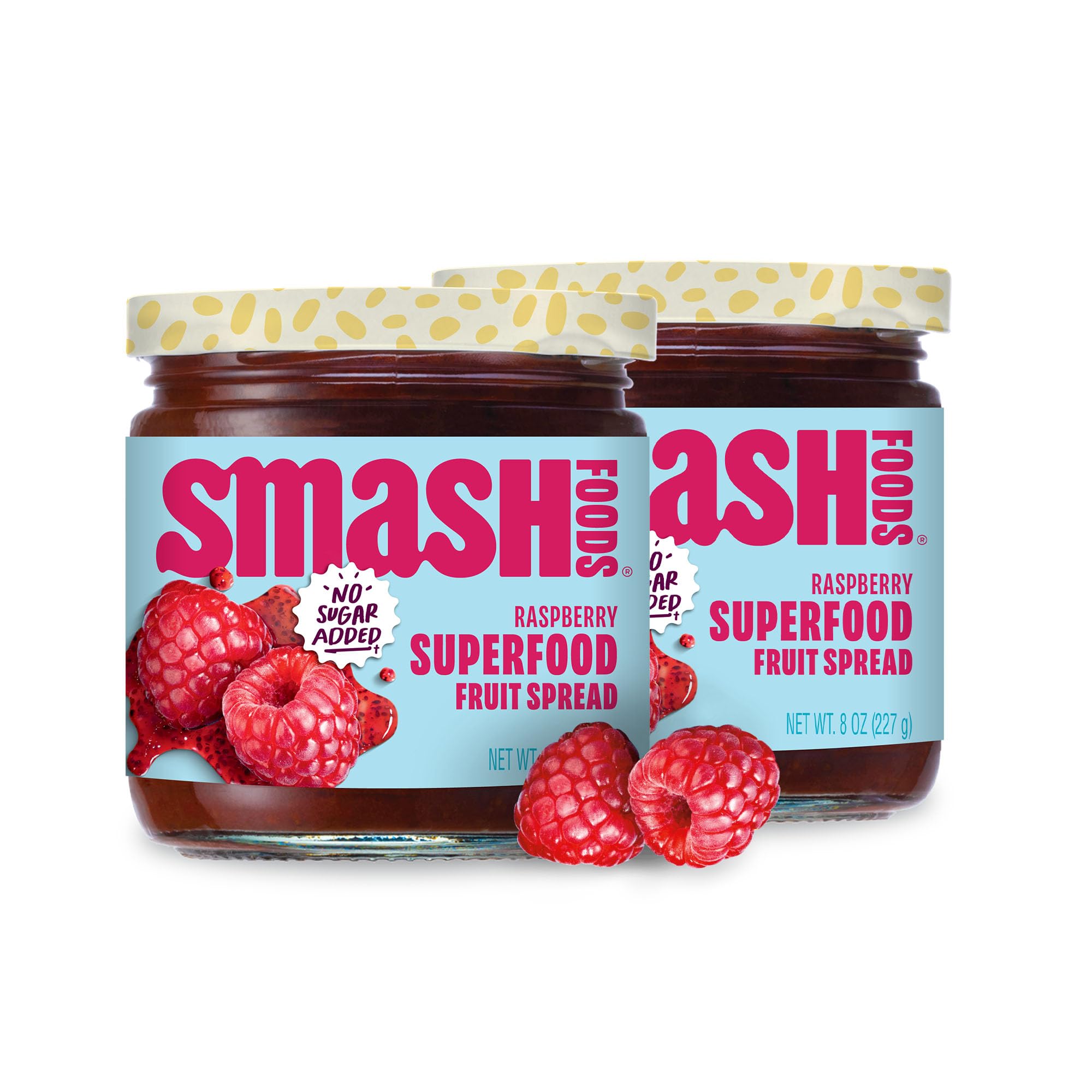 Smash Foods Raspberry Jam | Low-Calorie, No Sugar Added Keto Jam with Upcycled Fruit & Chia Seeds | Vegan, Paleo Superfood Fruit Spread (2 Jars)