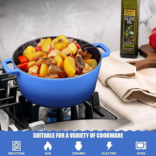 Miniatura 2 de Horno holandés de hierro fundido esmaltado de 5.5 cuartos de galón, olla holandesa esmaltada 2 en 1 con tapa de sartén para parrilla, estufa,