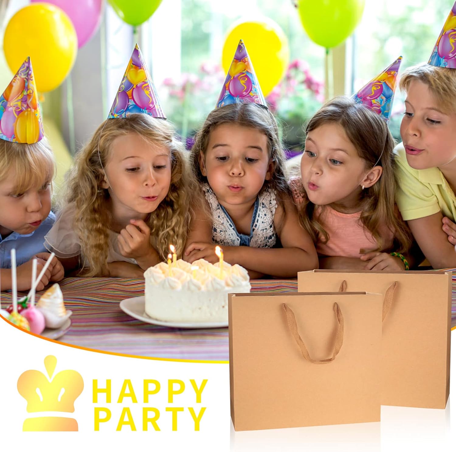 12 Pcs Kraft Paper Bags with Handles, Brown Paper Gift Bags Bulk, Small, Medium & Large Retail Bags for Small Business, Shopping Bag s, Birthday Party Favor Bag, Merchandise Bag (Brown, L+M+S=12 PCS) - Image 5