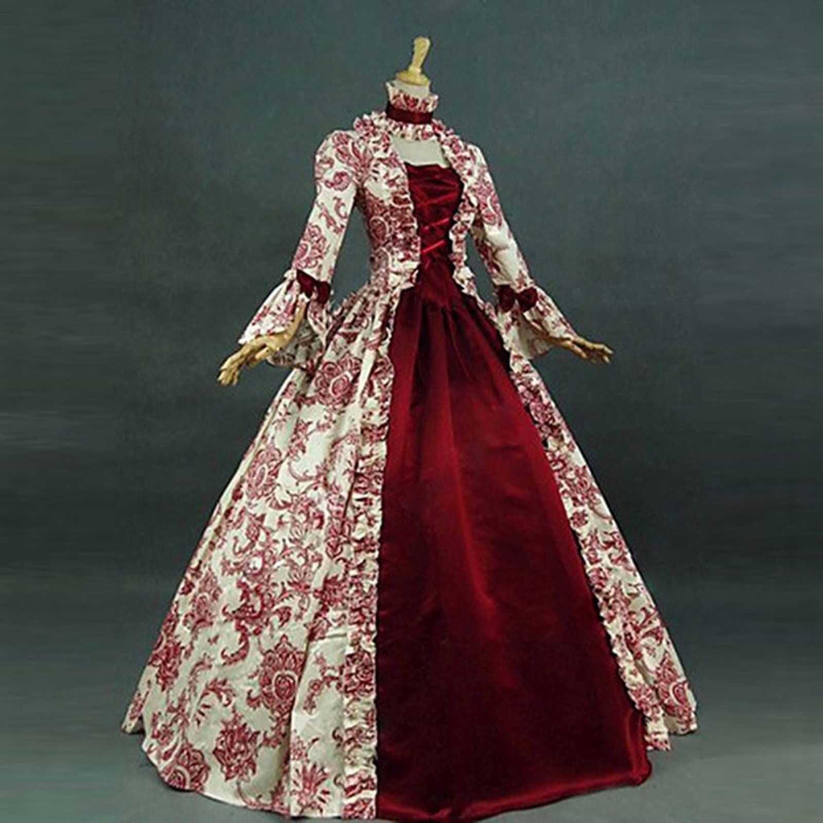 Robe Steampunk Femme Robe De Dentelle avec Manches Trompette Robe De Bal Punk Renaissance Gothique Robe Princesse Steampunk Déguisements Halloween Carnaval Deguisement Robe Medievale Femme