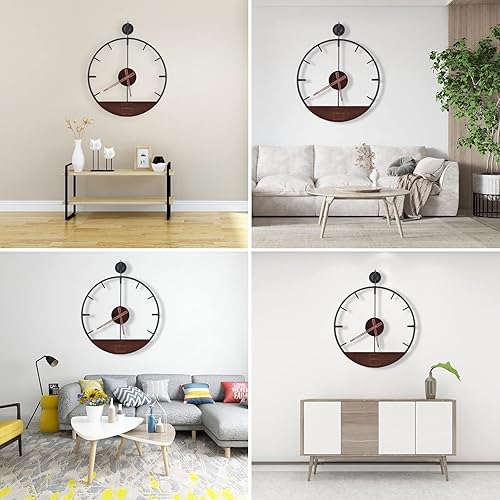 Miniatura 5 de SHENGTIAN Reloj de pared de metal con esfera de color nogal, grande, simple decoración de pared, funciona con pilas, reloj silencioso de metal