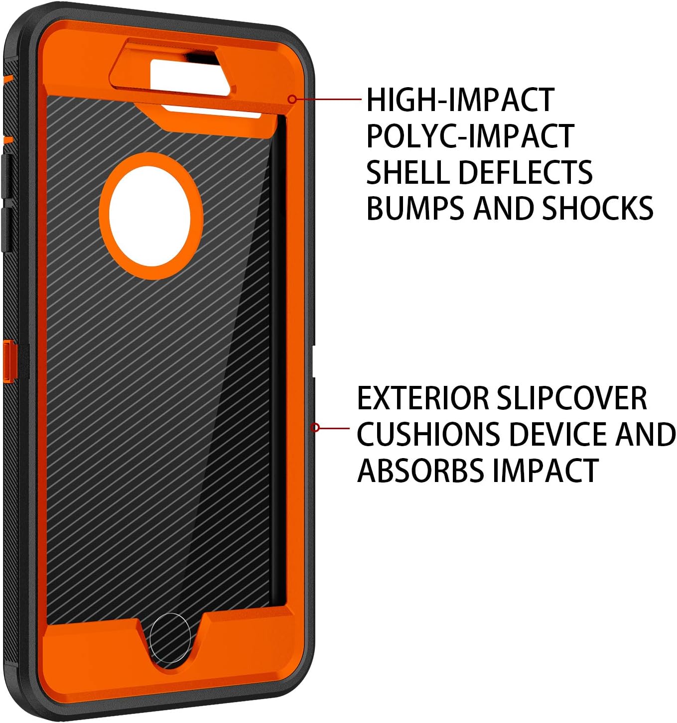 RegSun for iPhone 8 Plus,iPhone 7 Plus Case,Built-in Screen Protector, Shockproof 3-Layer Full Body Protection Rugged Heavy Duty High Impact Hard Cover Case for iPhone 8+/7+ 5.5 inch,Black/Orange