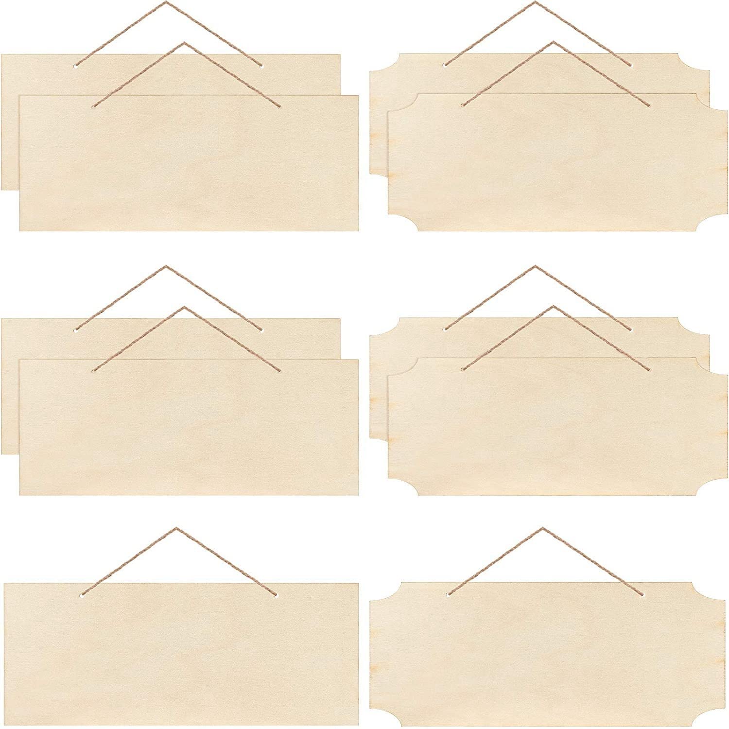 Osmond White 10 Pieces Unfinished Hanging Sign In Wood Rectangle In Wooden Plaque Banner With Ropes For Writing Pyrographic Painting