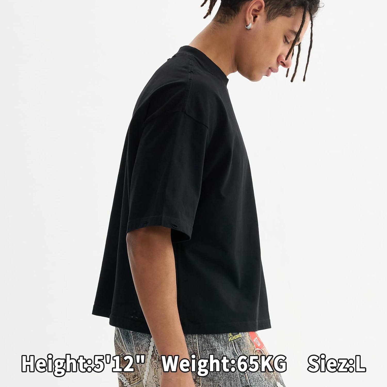 Men’s Heavyweight Boxy Oversized T Shirt, Drop Shoulder Distressed Streetwear Tee, 100% Cotton Short Fit Vintage Style - Image 4