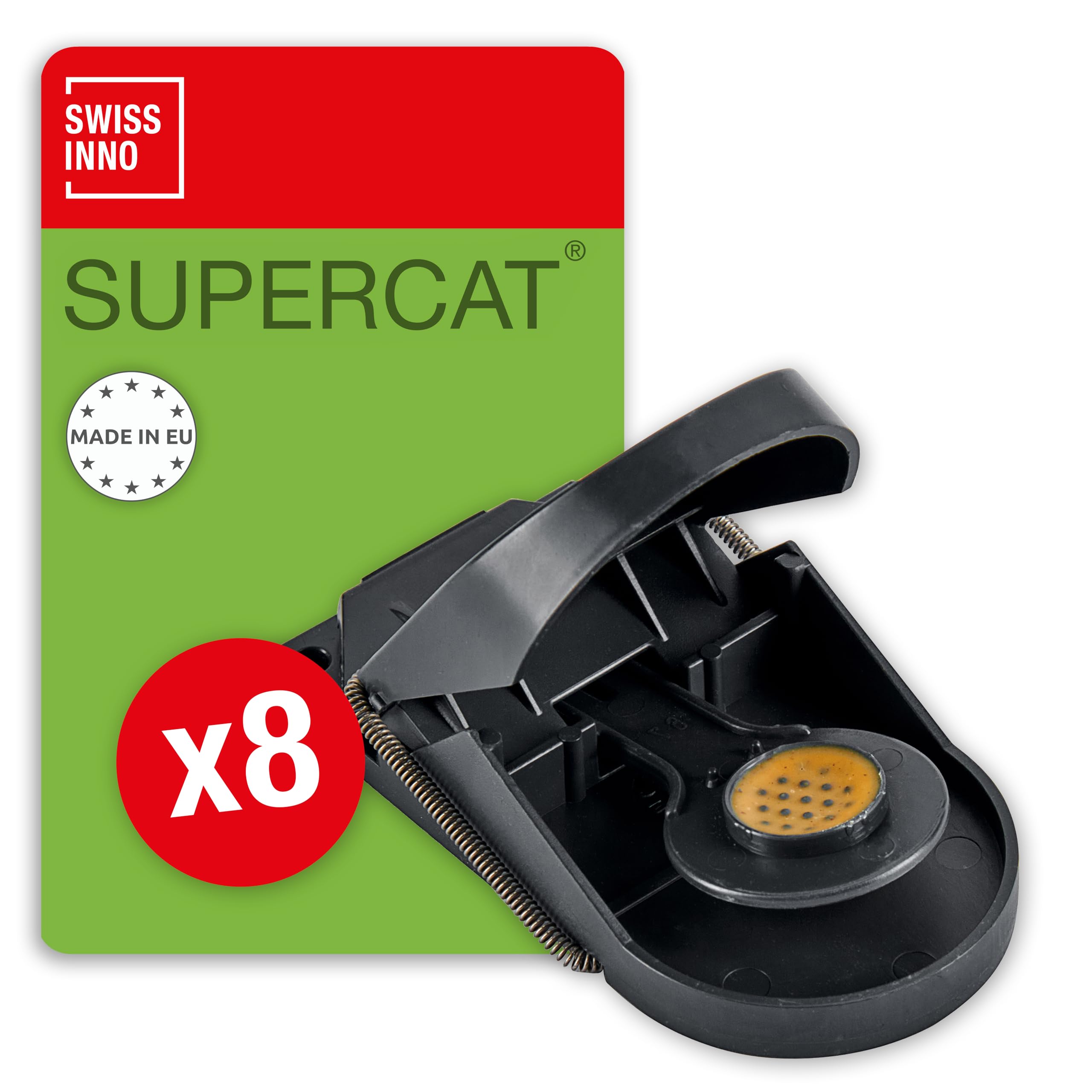 Mouse Traps for Indoor Outdoor PATENT Solution Mouse Trap 8 pack SuperCat Reusable Strong Power Jaws Mousetrap that Kill Instantly Pre Baited Use in Home Garage Workspace SWISSINNO
