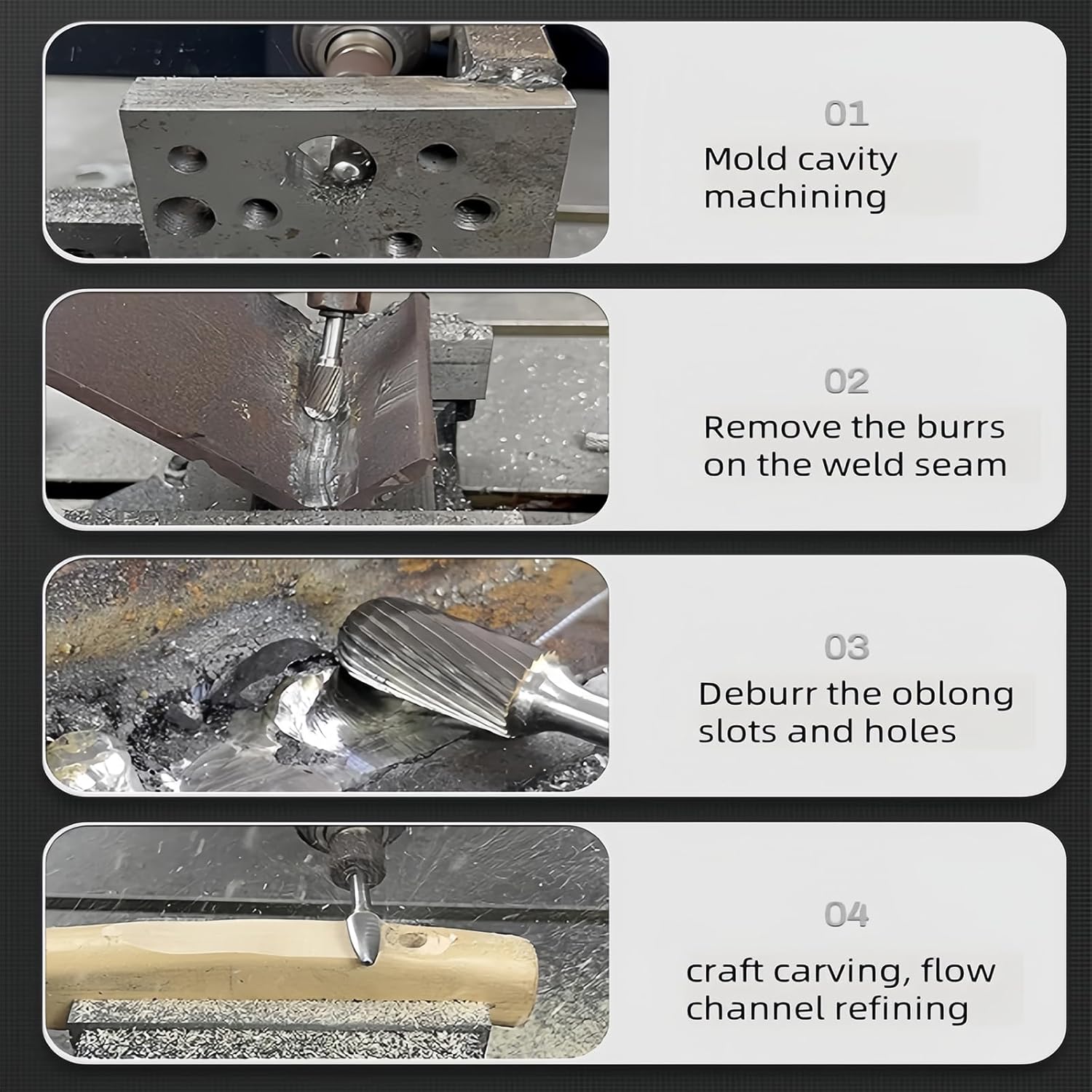 5Pcs,1/2 Dia.Flat Cylinder Solid Carbide Burrs Heavy Duty Carbide Grinding Heads Chamfering Abrasion Industrial Deburring Rotary Tools for Steel Metal Straight Edges Flat Bottom Metalworking