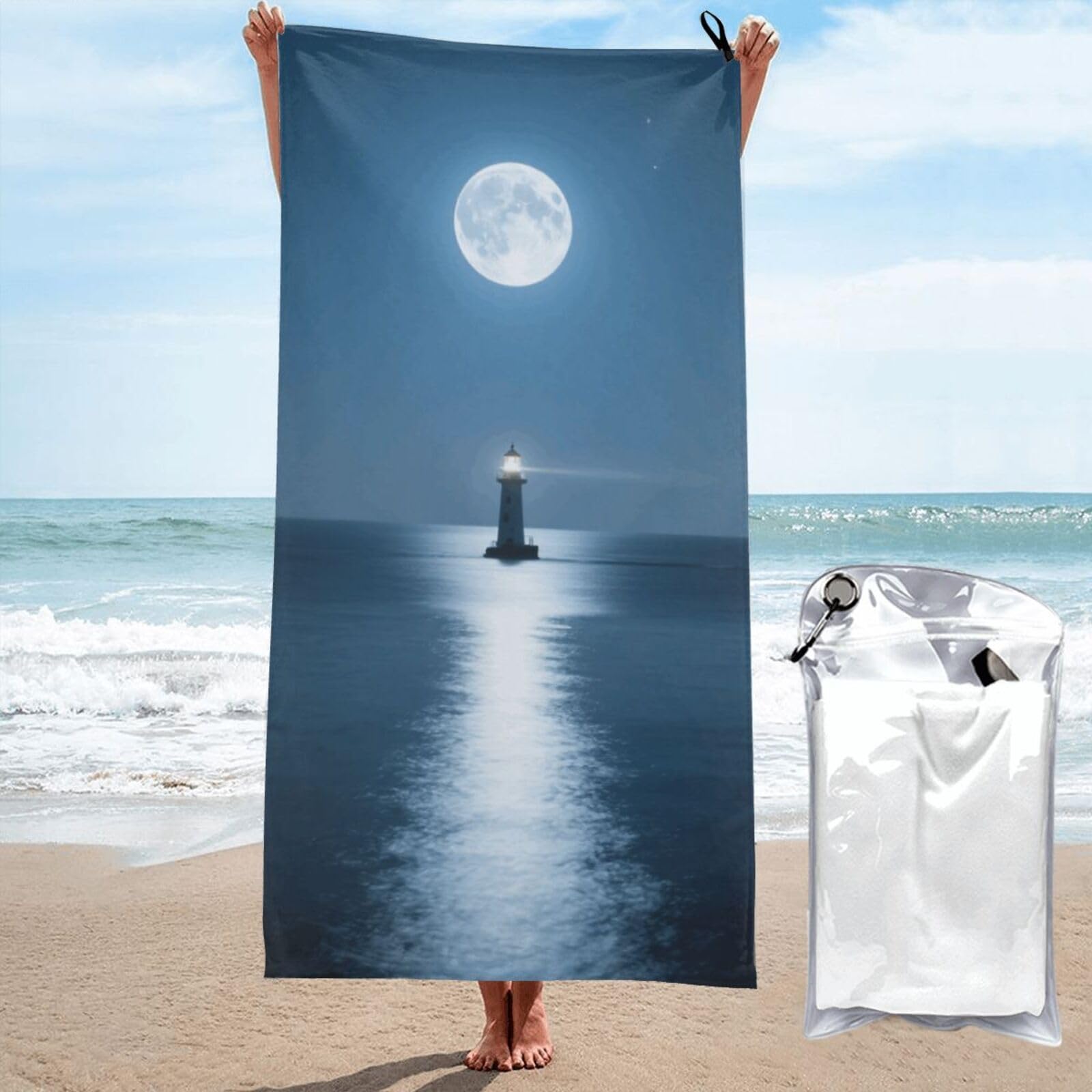LMNGH Full Moon Over Ocean Bath Towel Super Absorbent Quick Dry Bathroom Towel Sand Free Microfiber Beach Towels for Bathroom, Gym, Spa and Hotel Towel 27.5"x55"